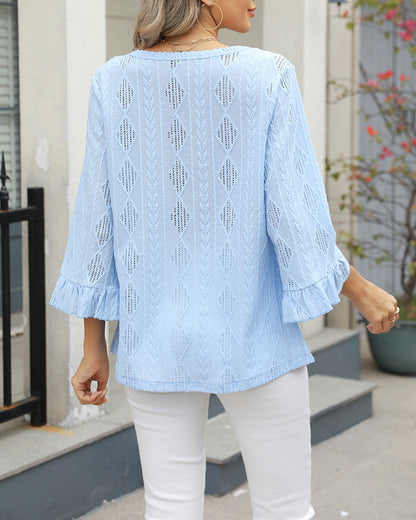 Andrea's™ | Oberteil Rautenkaromuster Hohldesign Trompetenärmel