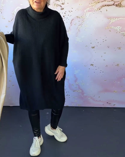 Andrea's™ | Lässiger, einfarbiger pullover mit hohem kragen und langen ärmeln