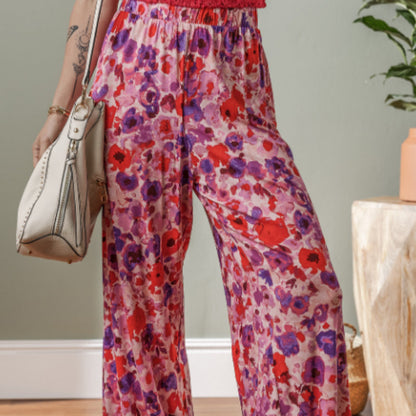 Lebhafte, hochtaillierte Hose mit Blumenmuster von Andrea Serena