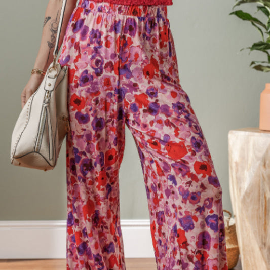 Lebhafte, hochtaillierte Hose mit Blumenmuster von Andrea Serena