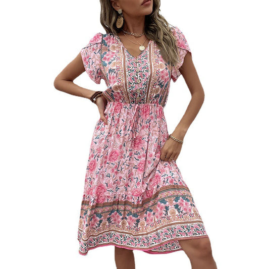 Bohemian Floral V-Ausschnitt Kleid von Andrea Serena