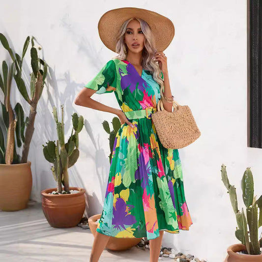 Strahlendes Blumenmuster Andrea Serena Sommer-Midikleid