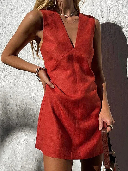 Andrea's™ | Ärmelloses Minikleid mit tiefem V-Ausschnitt
