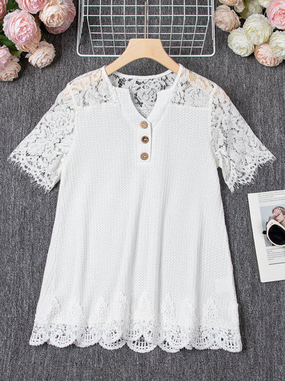 Andrea's™ | Stitching Lace Kurzarm-T-Shirt