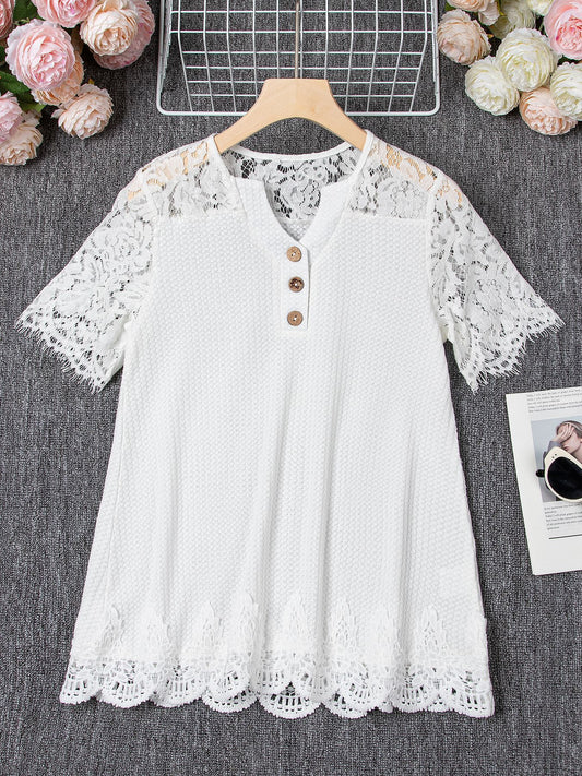 Andrea's™ | Stitching Lace Kurzarm-T-Shirt