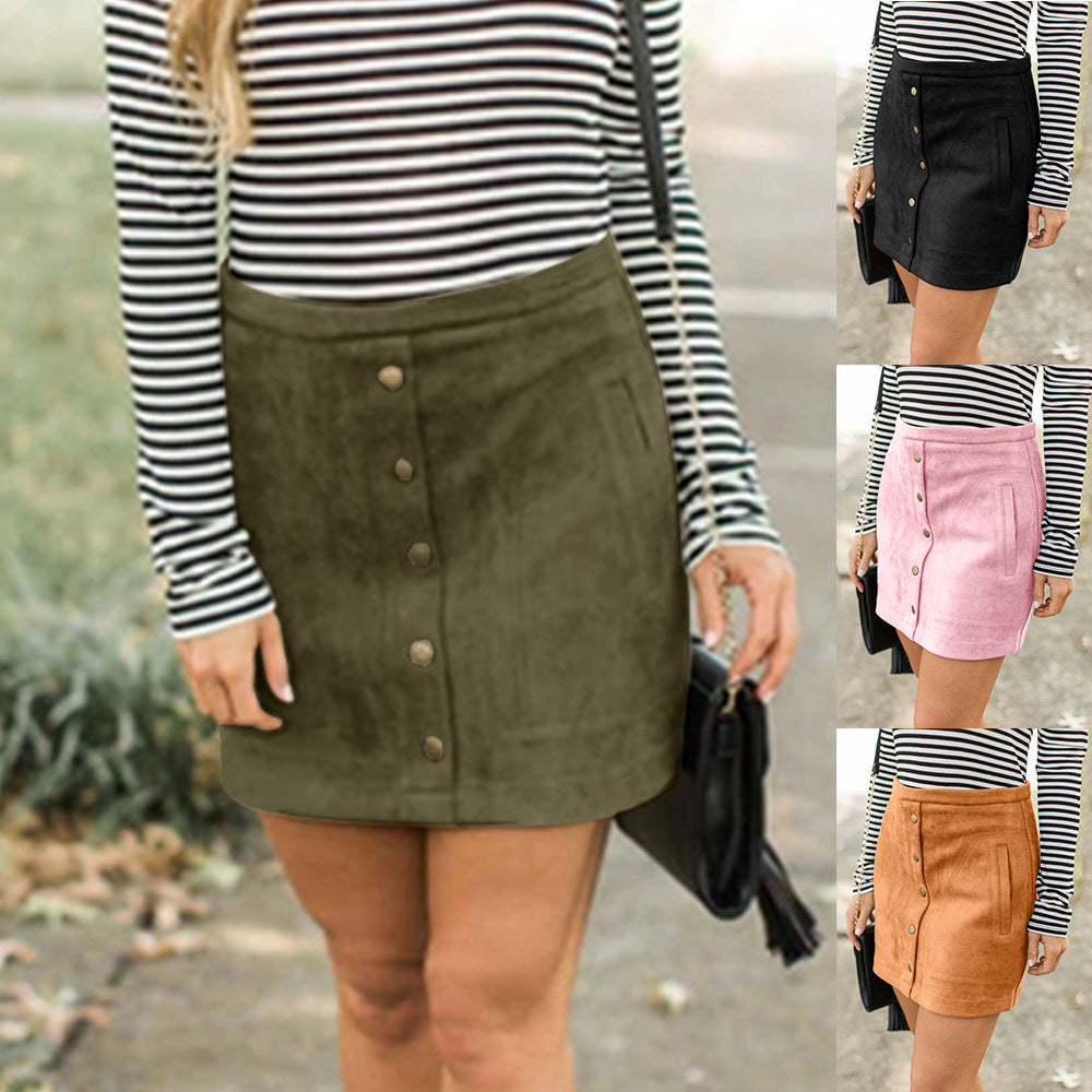 Chic Suede Button Skirt by Andrea Serena
