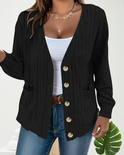 Andrea's™ | Einfarbiger mantel mit langen ärmeln und V-ausschnitt