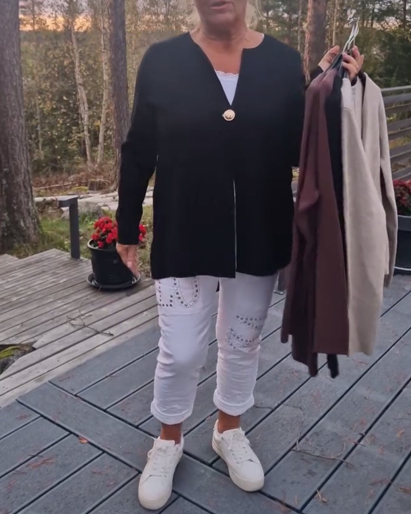 Andrea's™ | Strickjacke Metallknopf langärmelig