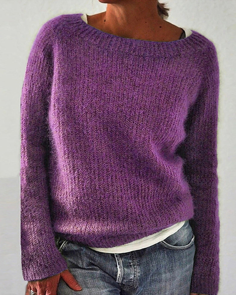 Andrea's™ | Einfarbiger Pullover mit Rundhalsausschnitt und langen Ärmeln