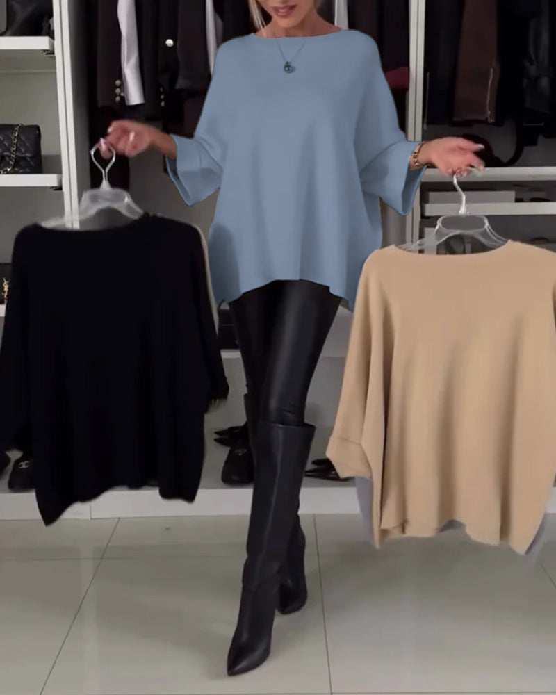 Andrea's™ | Modischer pullover mit rundhalsausschnitt und knopfleiste in unifarbe
