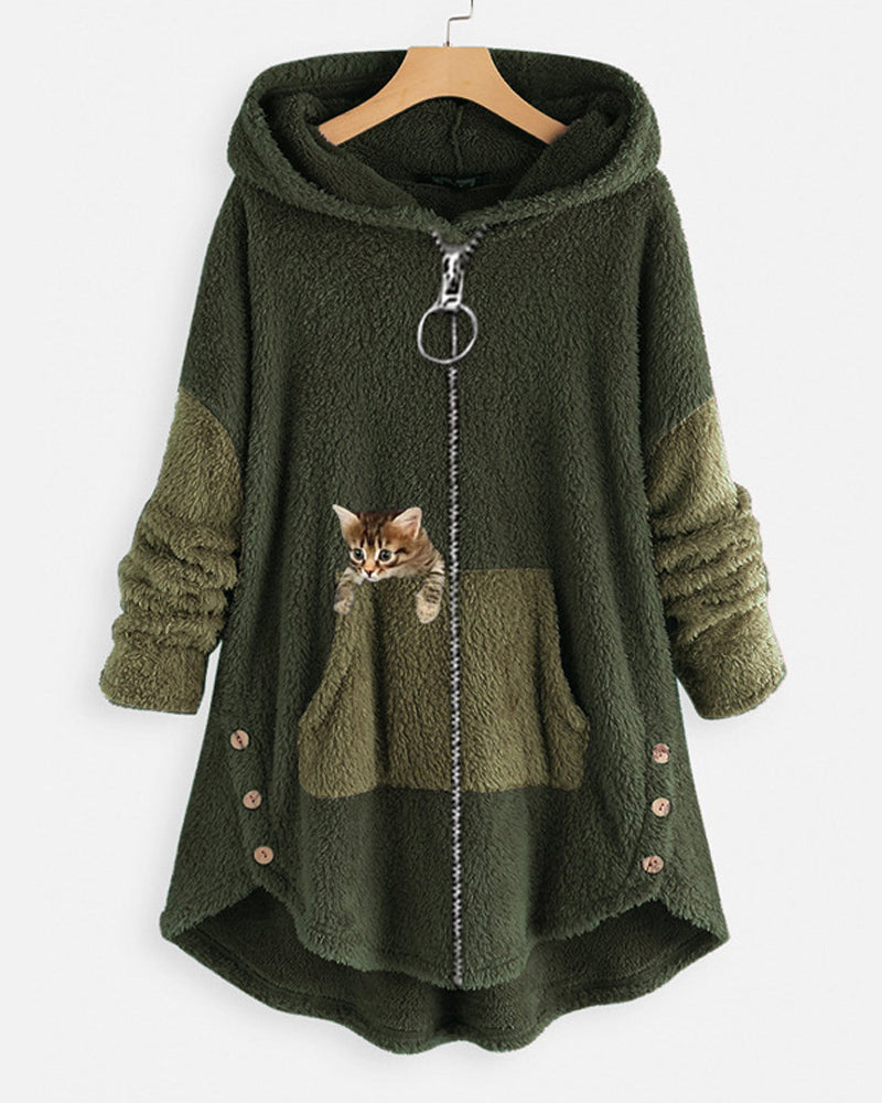 Andrea's™ | Kapuzenmantel mit süßem Katzenprint