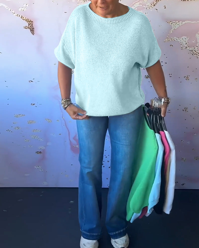 Andrea's™ | Lässiger, lockerer pullover mit rundhalsausschnitt und unifarbe