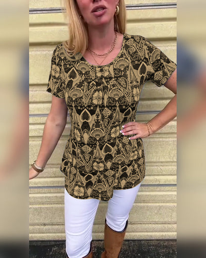 Andrea's™ | T-Shirt lässig Retro Rundhals bedruckt