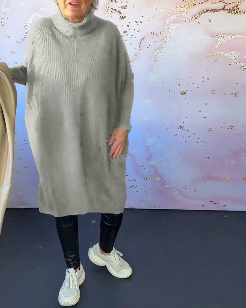 Andrea's™ | Lässiger, einfarbiger pullover mit hohem kragen und langen ärmeln