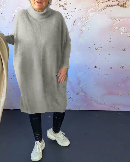 Andrea's™ | Lässiger, einfarbiger pullover mit hohem kragen und langen ärmeln