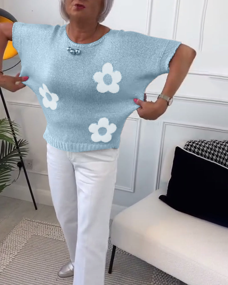 Andrea's™ | Schmaler pullover mit rundhalsausschnitt und blumenmuster