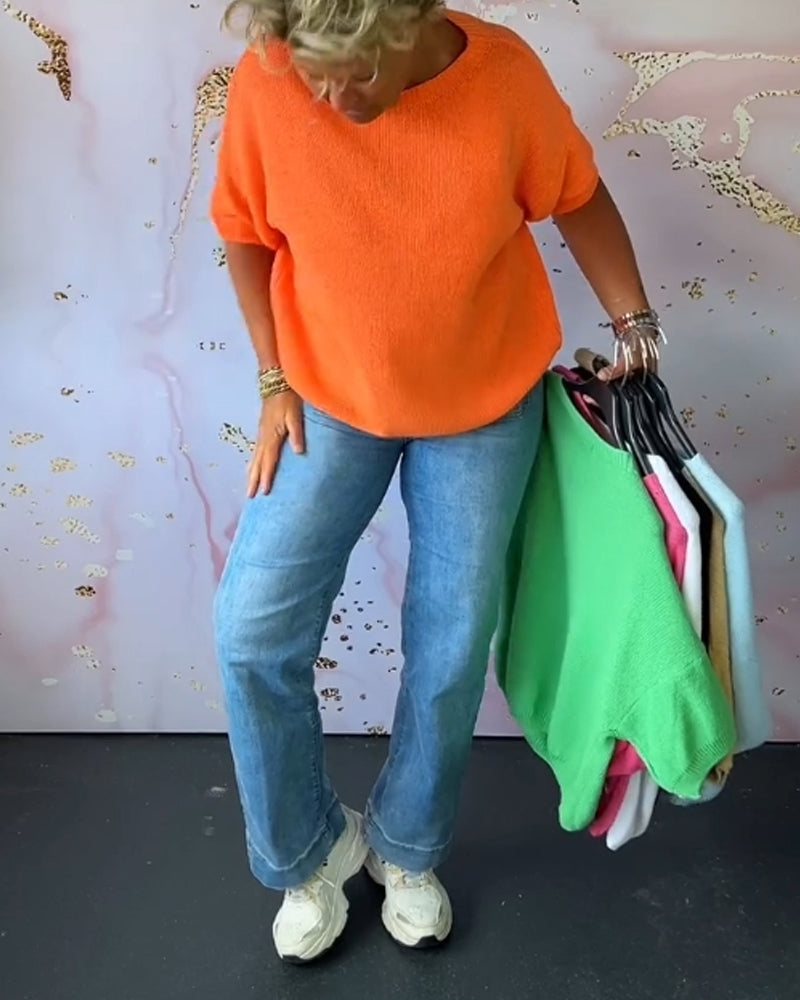 Andrea's™ | Lässiger, lockerer pullover mit rundhalsausschnitt und unifarbe