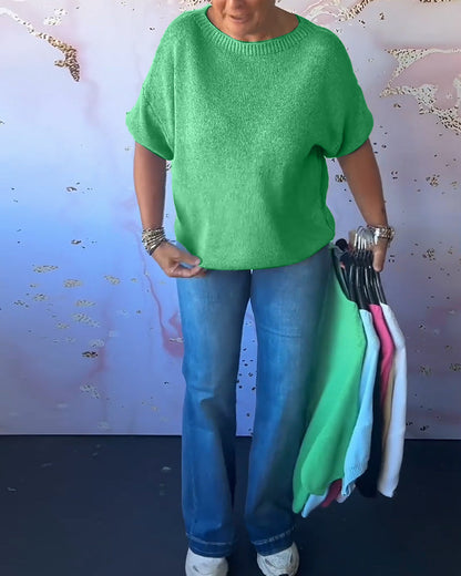 Andrea's™ | Lässiger, lockerer pullover mit rundhalsausschnitt und unifarbe