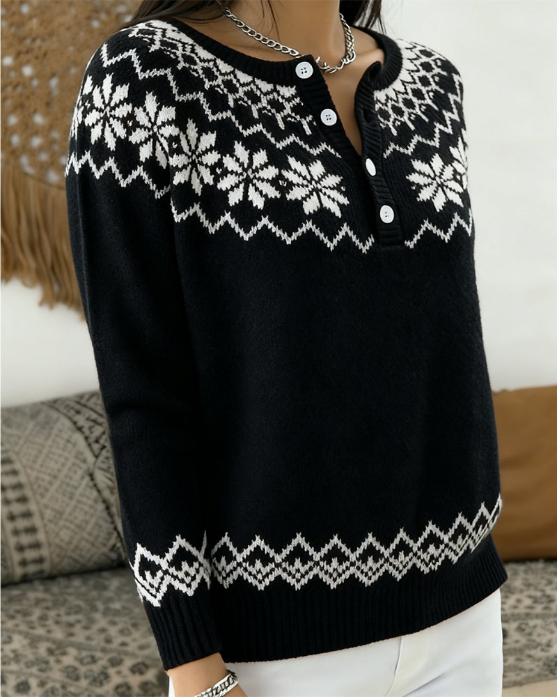 Andrea's™ | Pullover Schneeflocke Jacquard halboffen