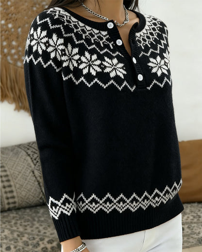 Andrea's™ | Pullover Schneeflocke Jacquard halboffen