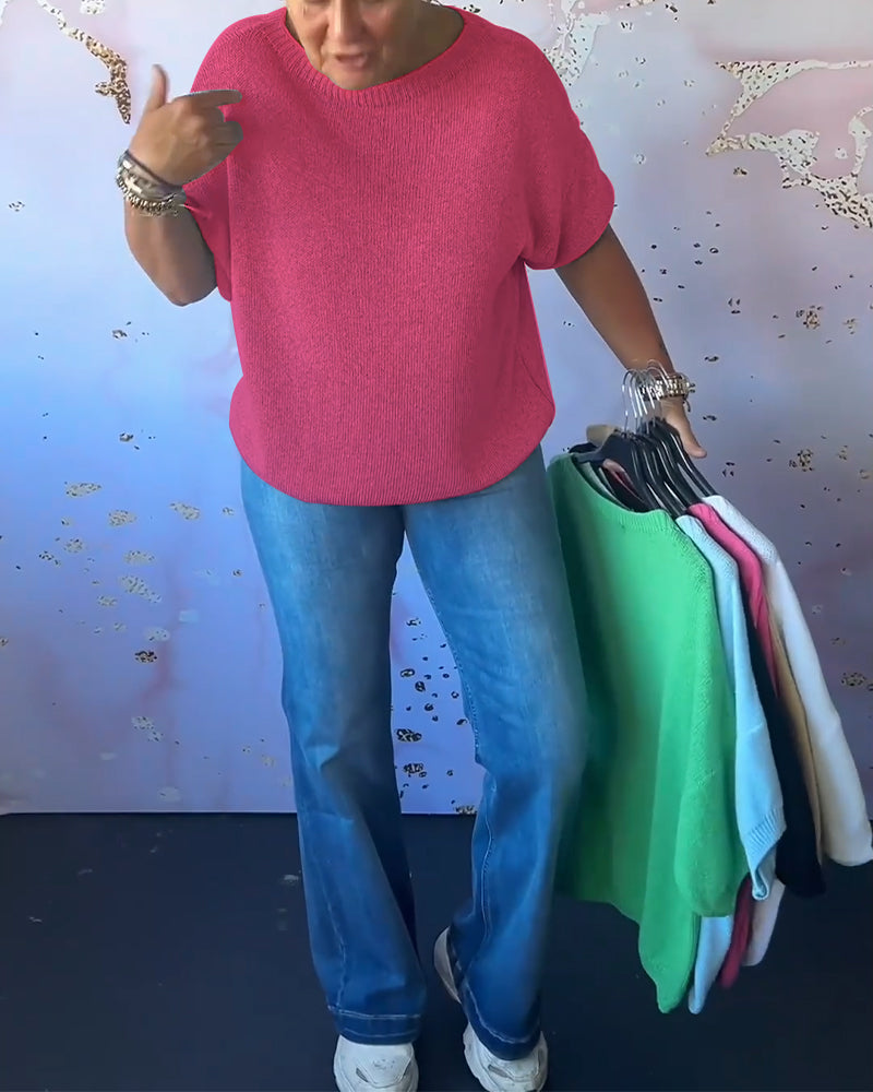 Andrea's™ | Lässiger, lockerer pullover mit rundhalsausschnitt und unifarbe