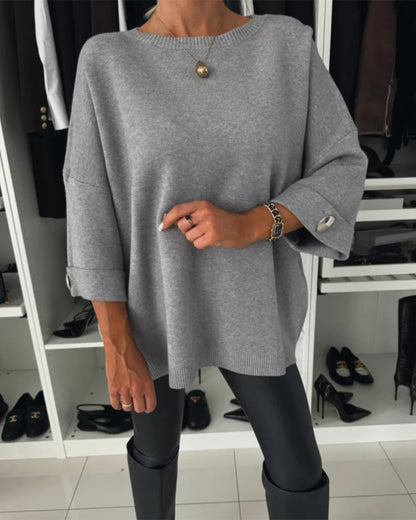 Andrea's™ | Modischer pullover mit rundhalsausschnitt und knopfleiste in unifarbe