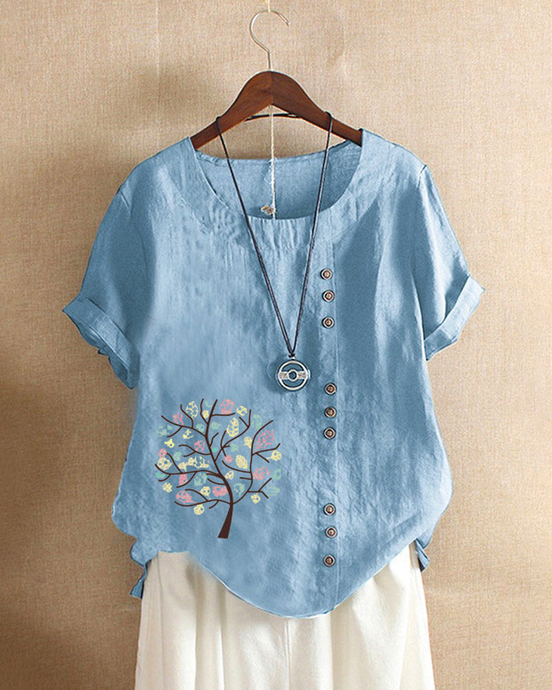 Andrea's™ | Rundhals-T-Shirt mit Blätterdruck