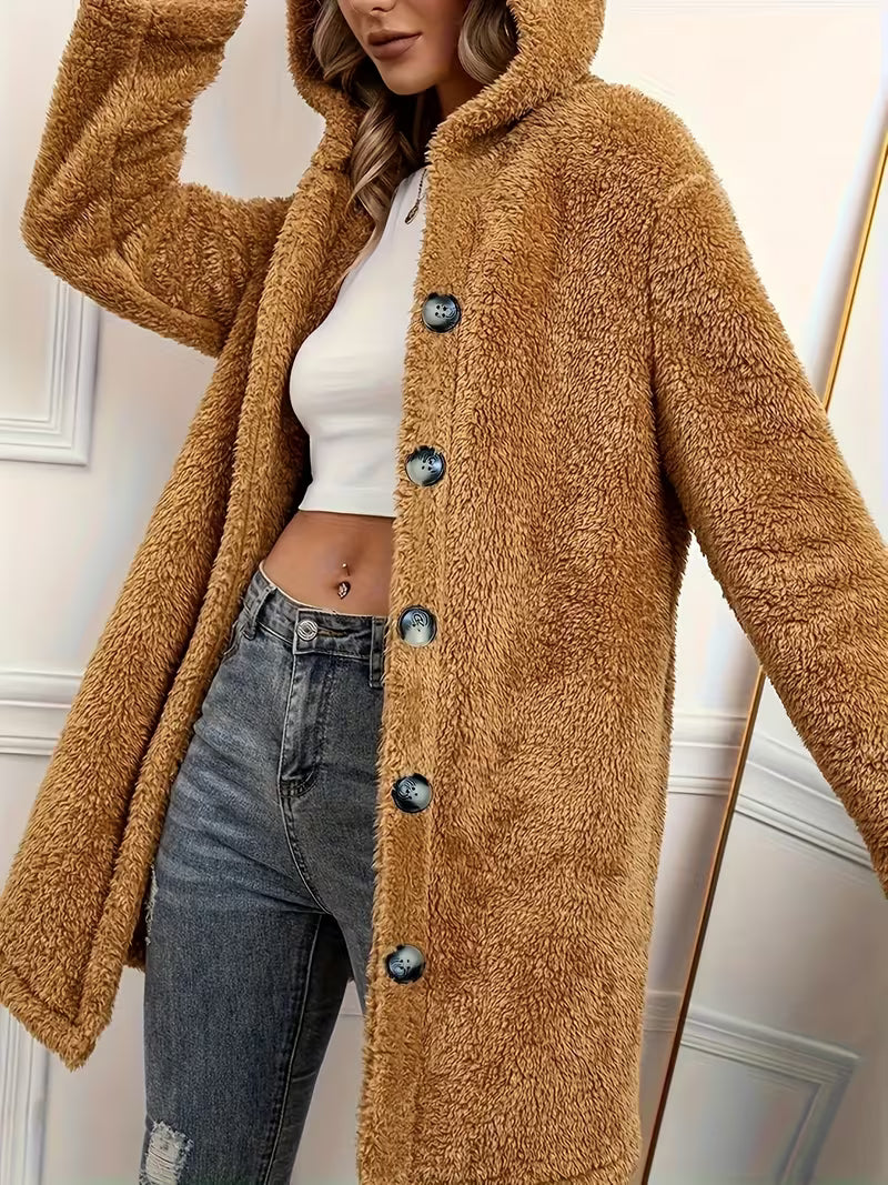 Andrea's™ | Damen Kuscheliger Teddyfleece-Mantel mit Kapuze