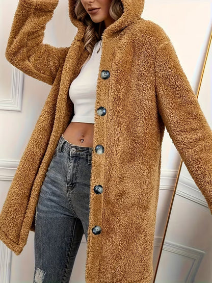 Andrea's™ | Damen Kuscheliger Teddyfleece-Mantel mit Kapuze