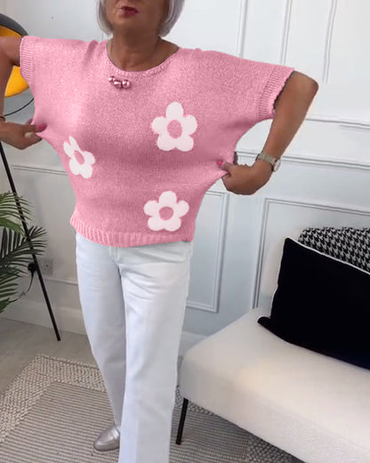 Andrea's™ | Schmaler pullover mit rundhalsausschnitt und blumenmuster