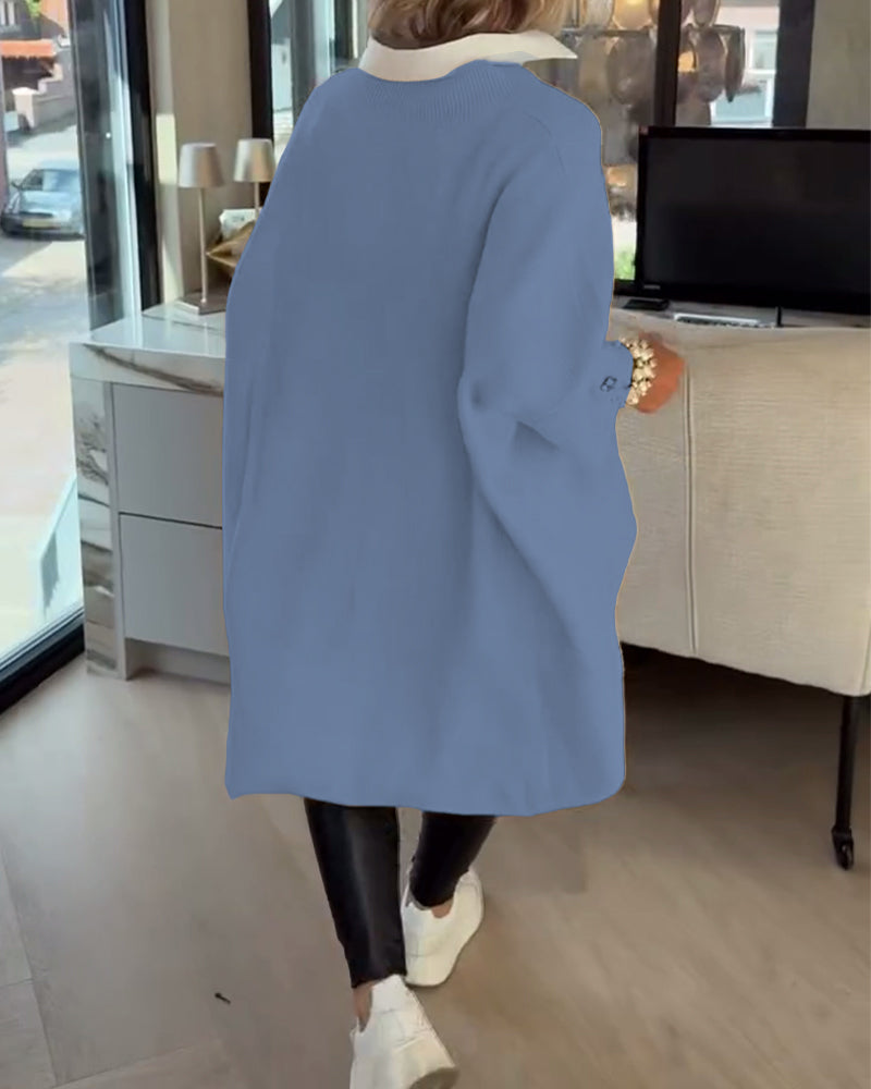 Andrea's™ | Pullover Mit V-Ausschnitt, Geknöpft Und Asymmetrisch Merkmalen