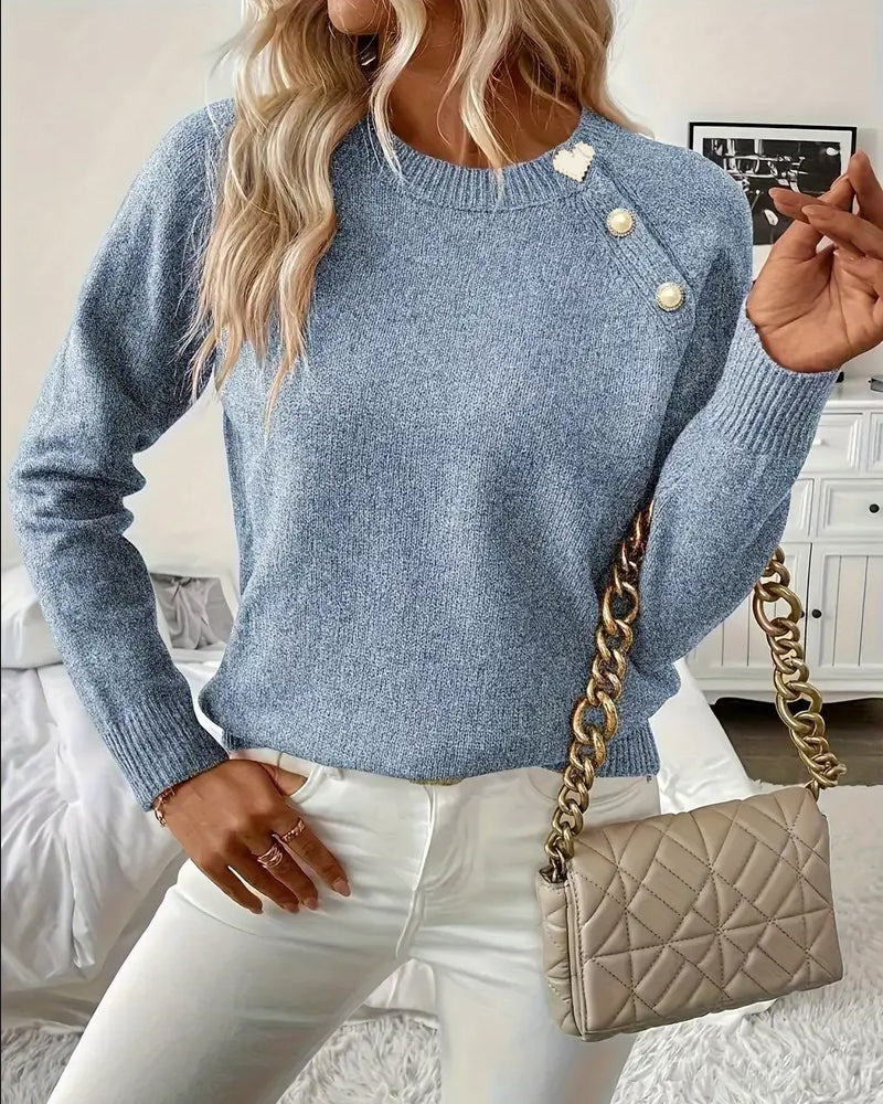 Andrea's™ | Pullover Knopfverzierung Raglanärmel