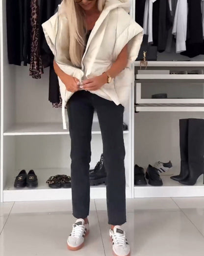 Andrea's™ | Gefütterte Jacken mit Kapuze, einfarbig, Reißverschluss und kurzen Ärmeln