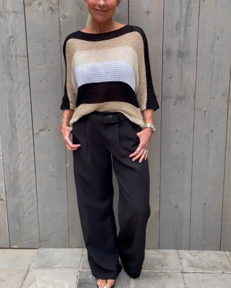 Andrea's™ | Pullover mit Farbblock-Rundhalsausschnitt