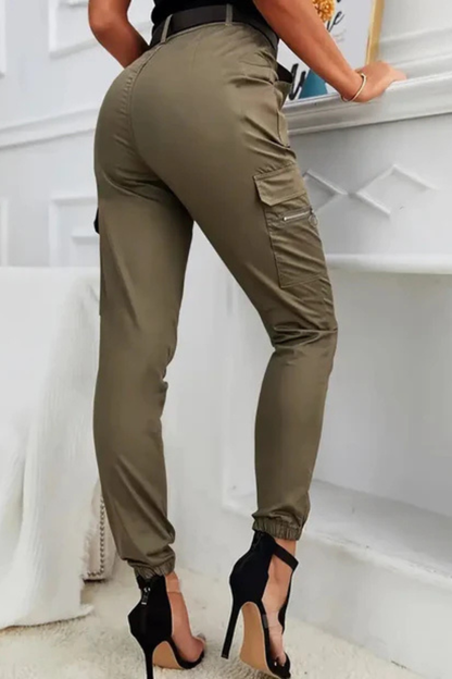 Andrea's™ | High-Waist Cargo-Hose mit schmalem Schnitt & Utility-Details
