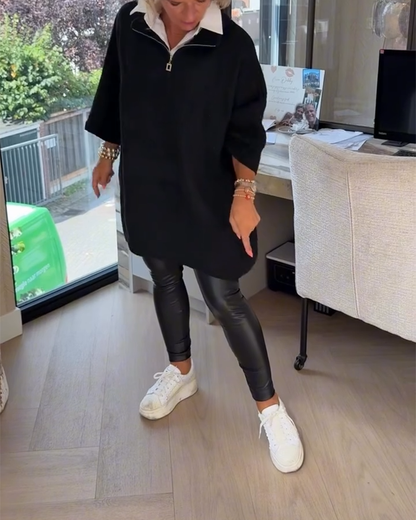 Andrea's™ | Pullover Stehkragen Halbzip Locker