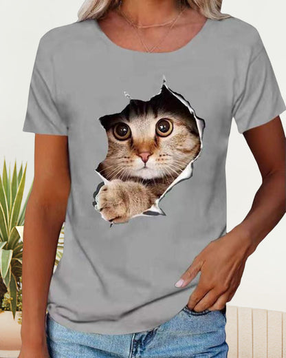 Andrea's™ | T-Shirt mit zerrissenem Katzen-Print