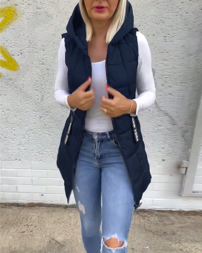 Andrea's™ | Ärmelloser, wattierter Mantel mit Reißverschluss und Kapuze