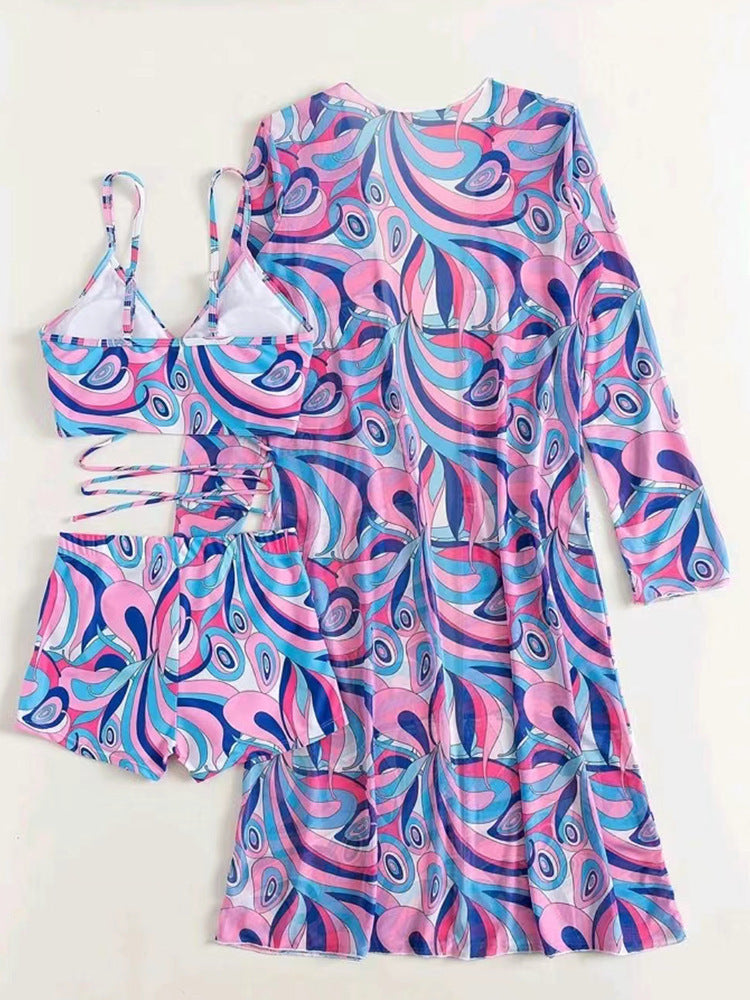 Andrea's™ | 3-teiliges Bikini-Set mit Print und langärmligem Überwurf