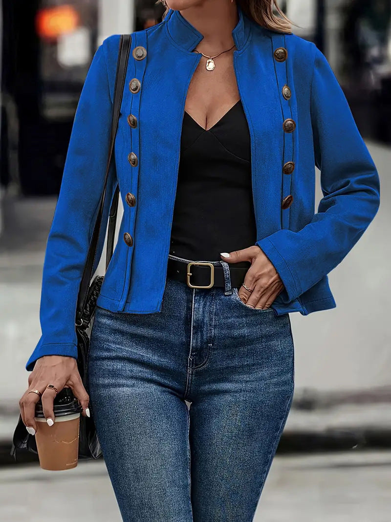 Andrea's™ | Zweireihiger Mantel mit Metallschnalle aus Hirschleder und Samt im Retro-Stil mit langen Ärmeln