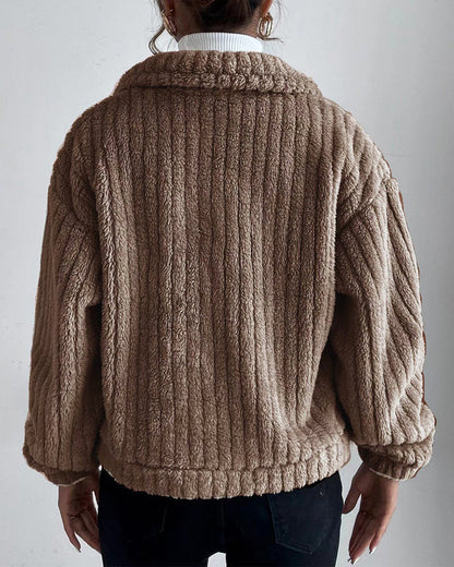 Andrea's™ | Lässiger, einfarbiger, dicker mantel mit reversknopf und langen ärmeln