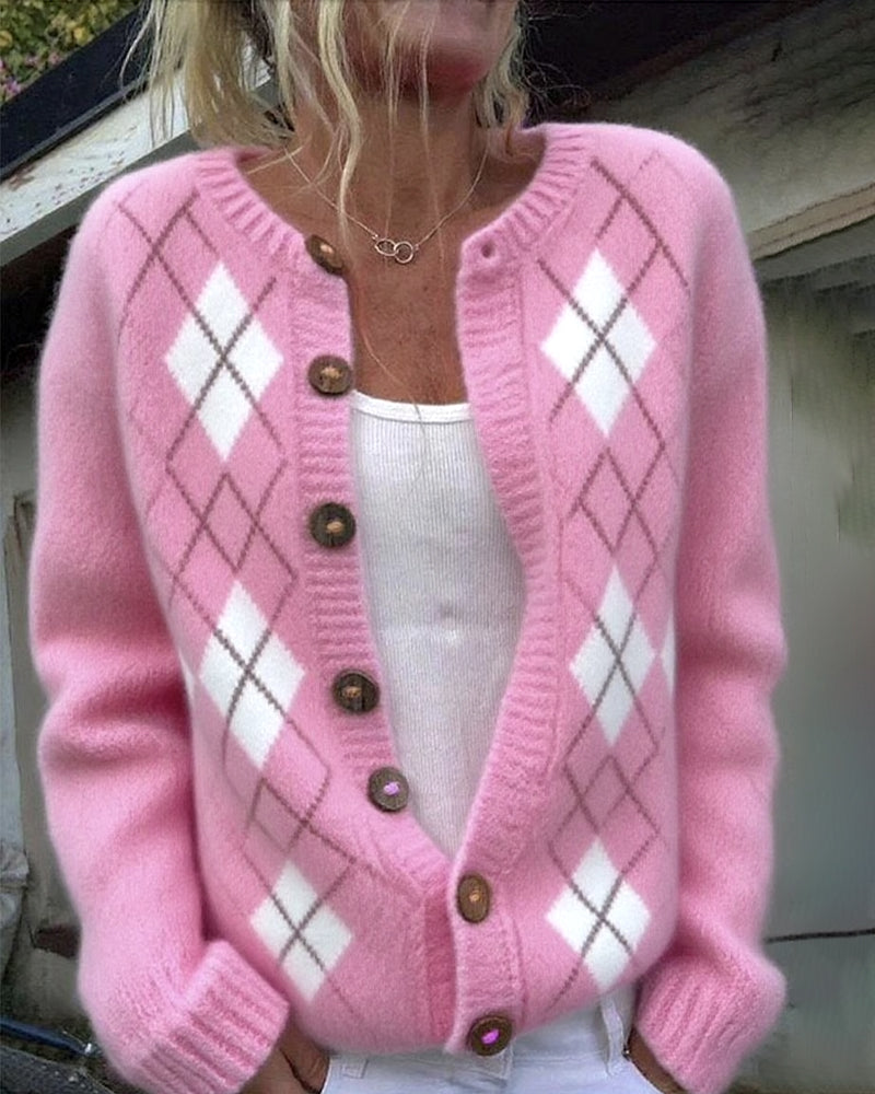 Andrea's™ | Cardigan Mit Knopf - und Diamant - Plaid - Merkmalen