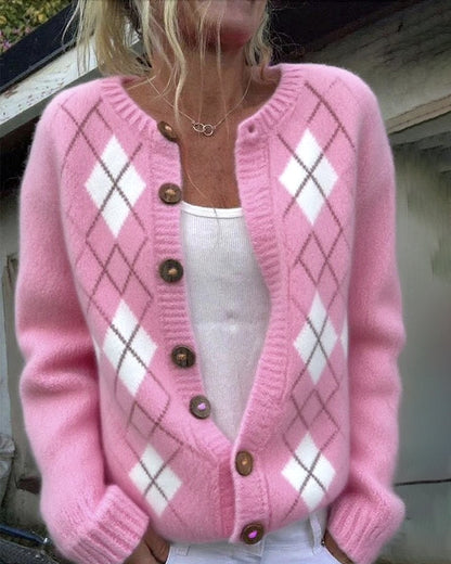 Andrea's™ | Cardigan Mit Knopf - und Diamant - Plaid - Merkmalen