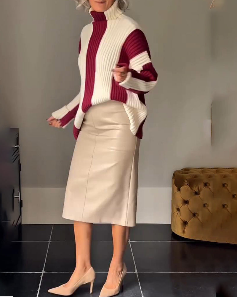 Andrea's™ | Pullover mit hohem Kragen und vertikalen Streifen