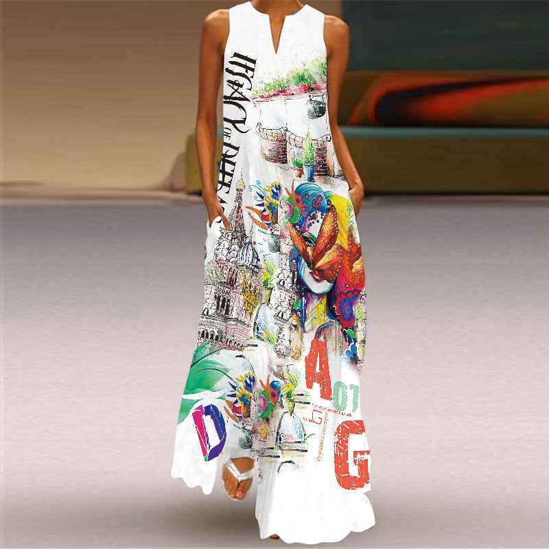 Langes Kleid mit Retro-Print von Andrea Serena
