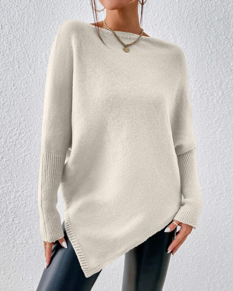 Andrea's™ | Unifarbener Pullover mit unregelmäßigem Saum