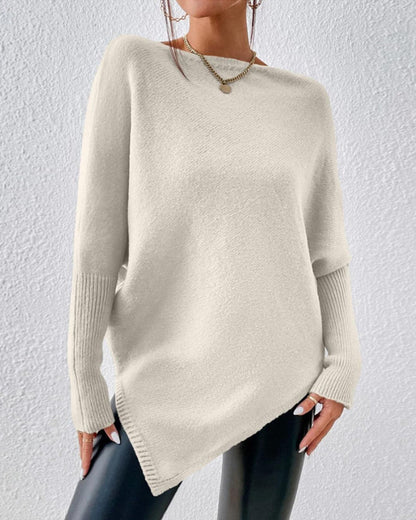 Andrea's™ | Unifarbener Pullover mit unregelmäßigem Saum