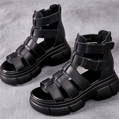 Andrea's™ | Retro-Plateausandalen aus Leder mit Durchbrüchen