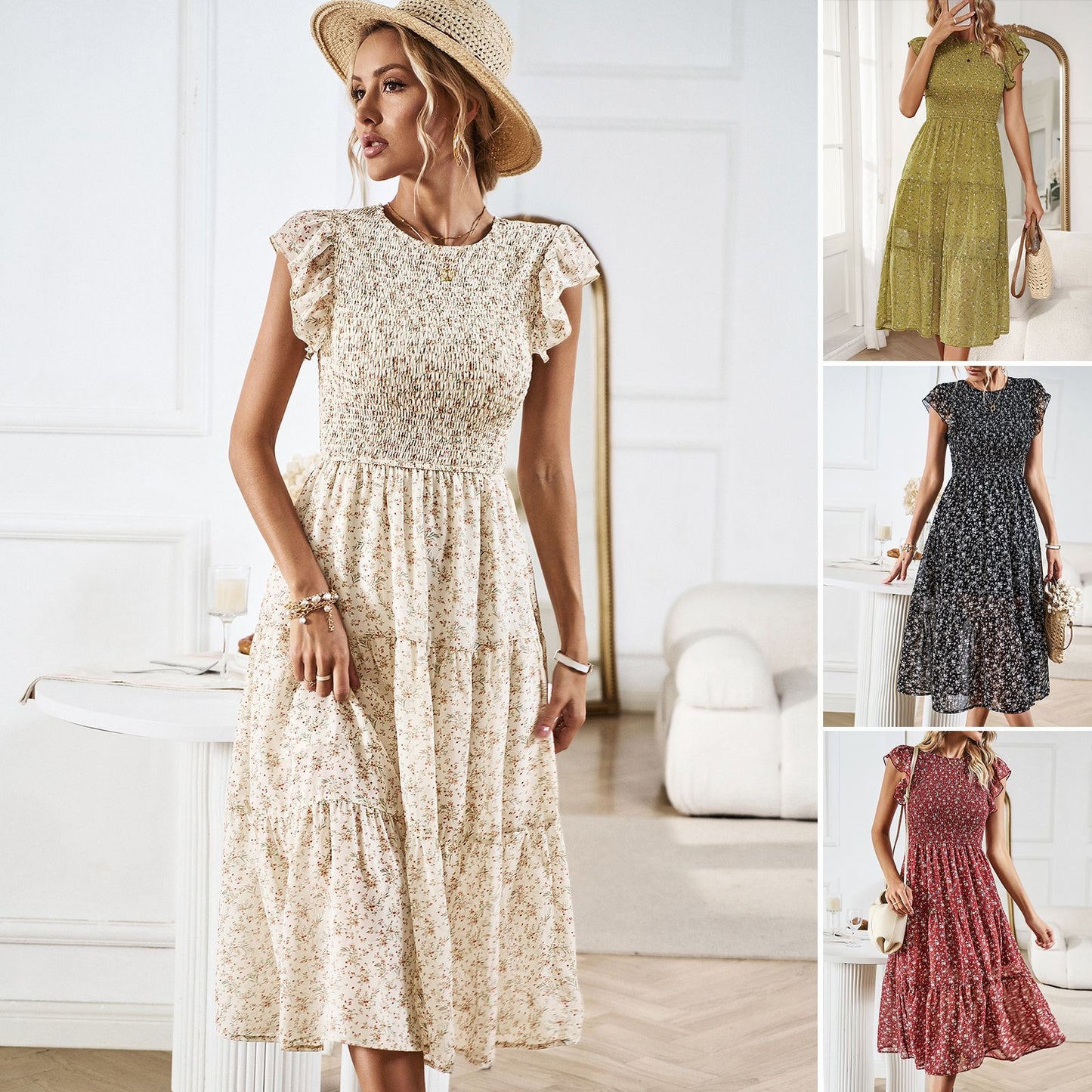 Elegant Floral Andrea Serena Summer Midi Dress