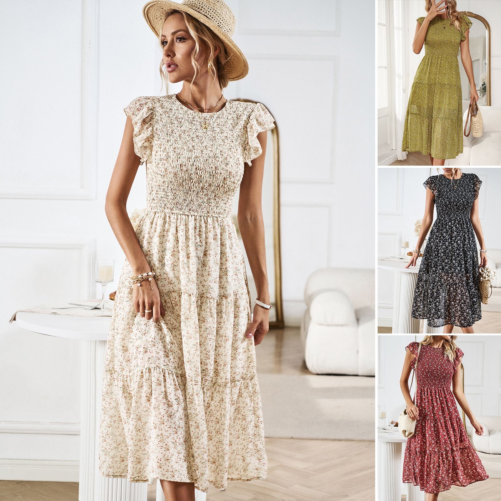 Elegant Floral Andrea Serena Summer Midi Dress